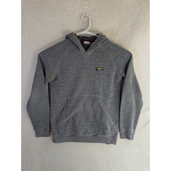 LL Bean Hoodie Sweatshirt Mens Small Gray Tumbled Sherpa Pile Pullover - Picture 1 of 16